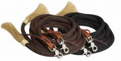 8ft round braided nylon split reins with horse hair ends
