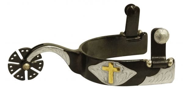 Black Steel Spur W/Gold Cross