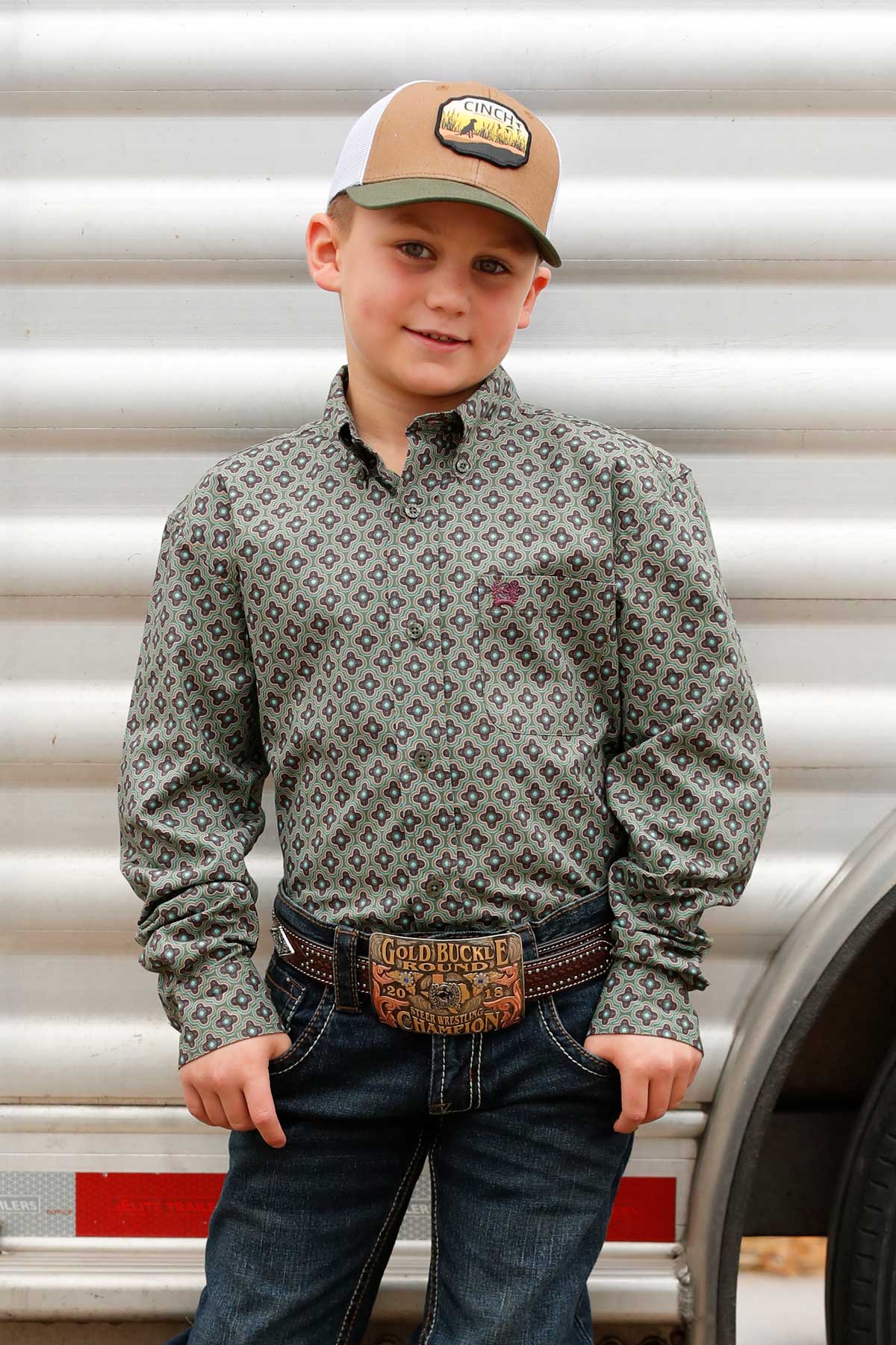Boy's Cinch Geo Print ~ Olive