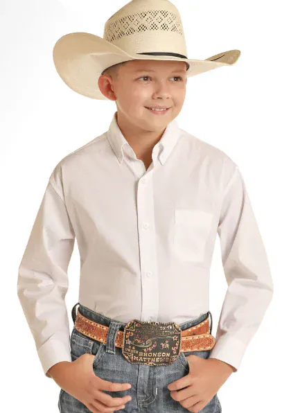 Boy's Solid Button Down by Rock & Roll ~ White