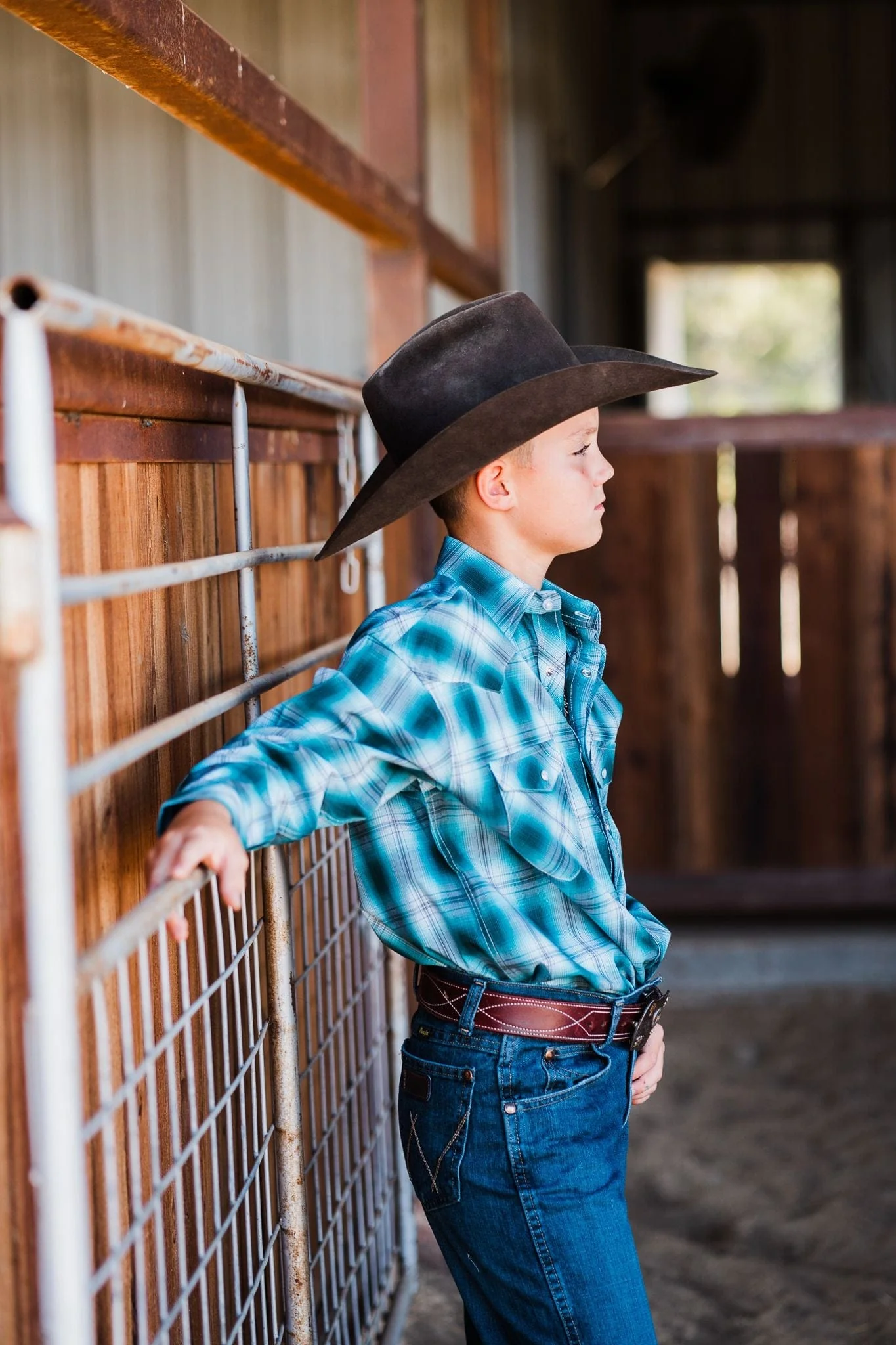 Boy's Woven Plaid ~ Teal - Image 2