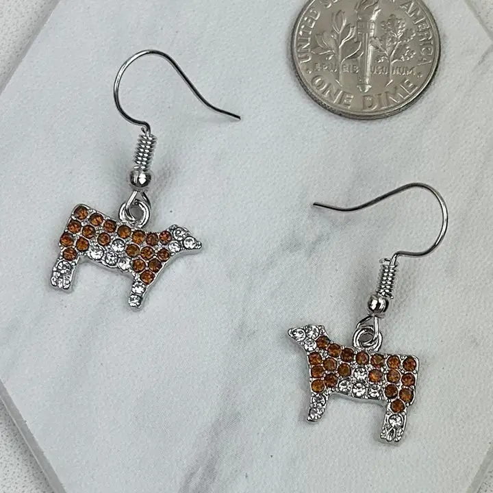 Brown Crystal Cow Dangle Earrings