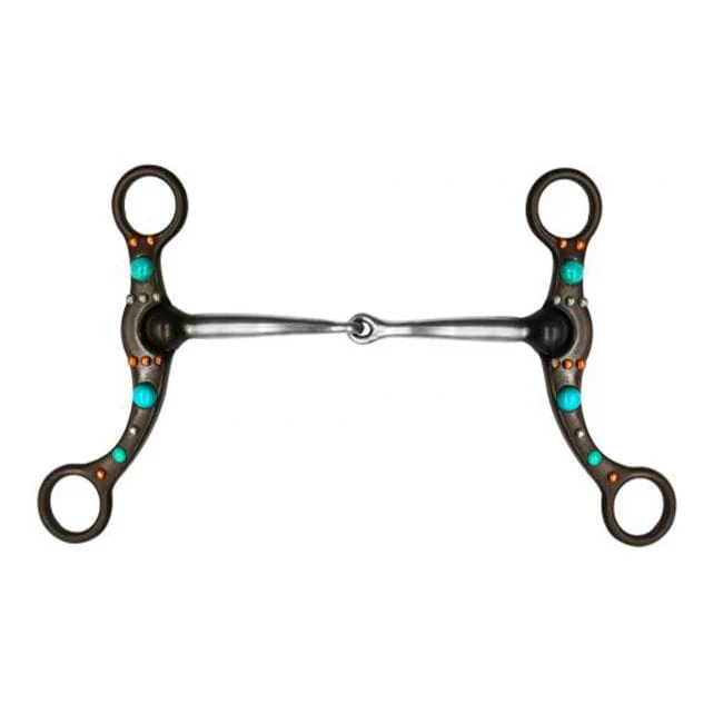 Brown Steel Snaffle Bit W/Copper & Turquoise Studs