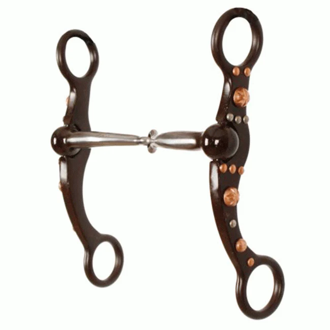 Brown Steel Snaffle Bit W/Engraved Copper Stud