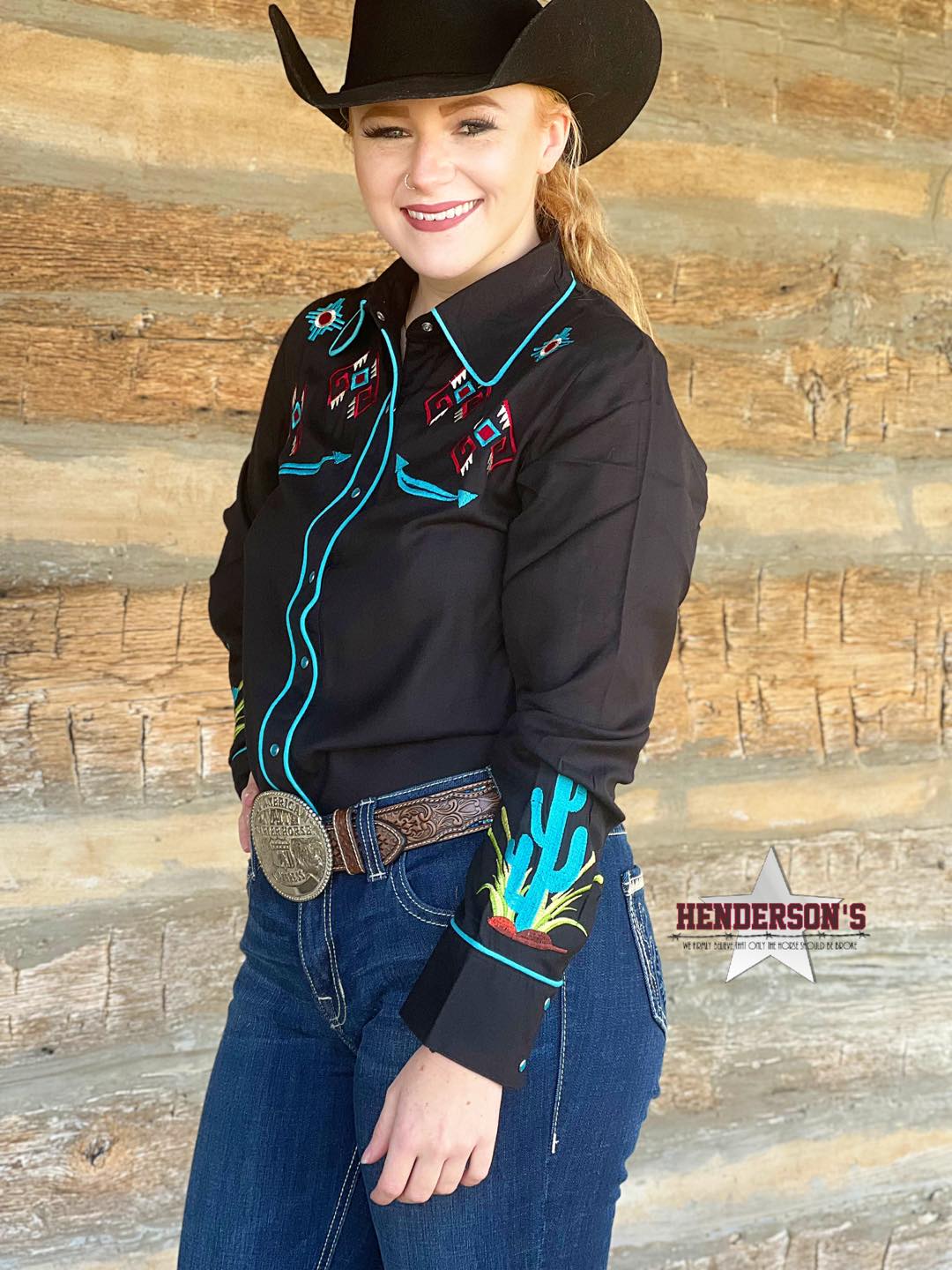 Cactus Embroidered ~ Turquoise - Image 3