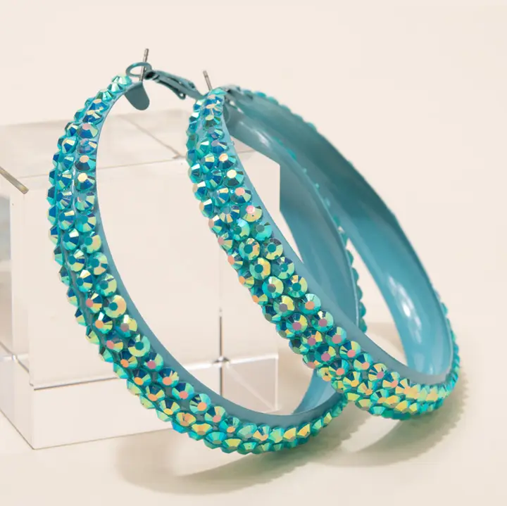 Colorful Rhinestone Embellished Hoop Earrings