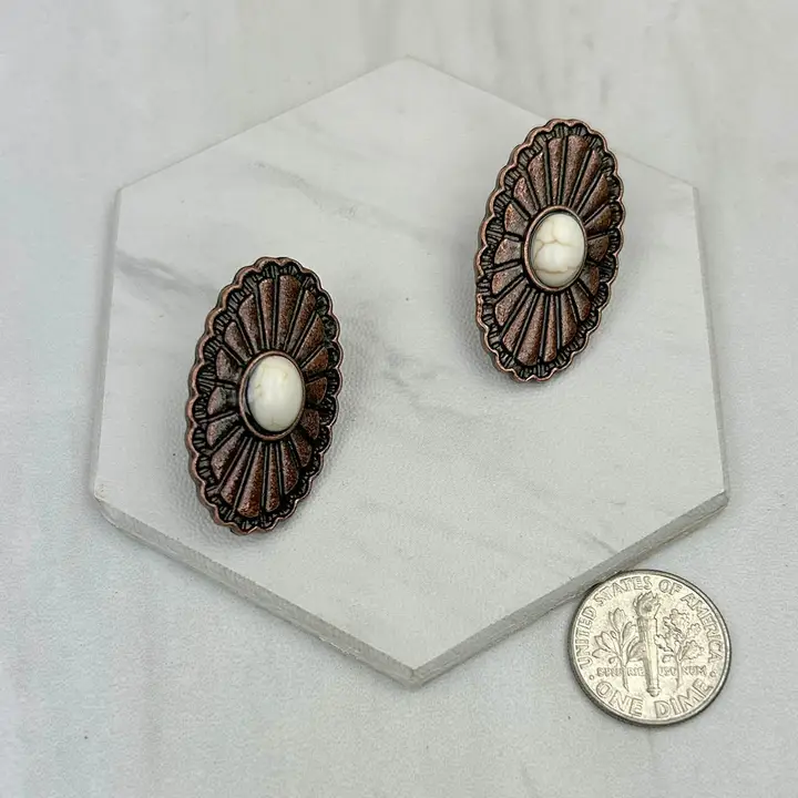 Copper Metal Concho Earrings