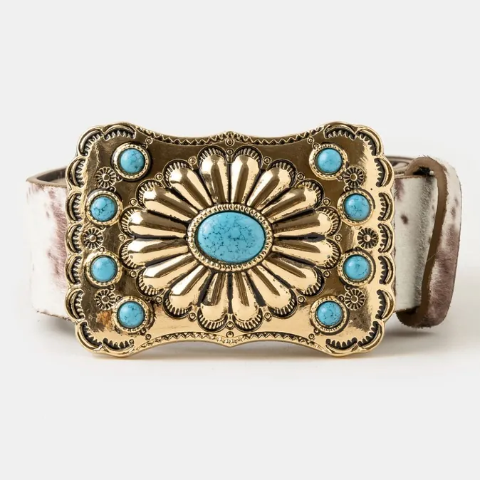 Cowhide & Turquoise Charm Belt