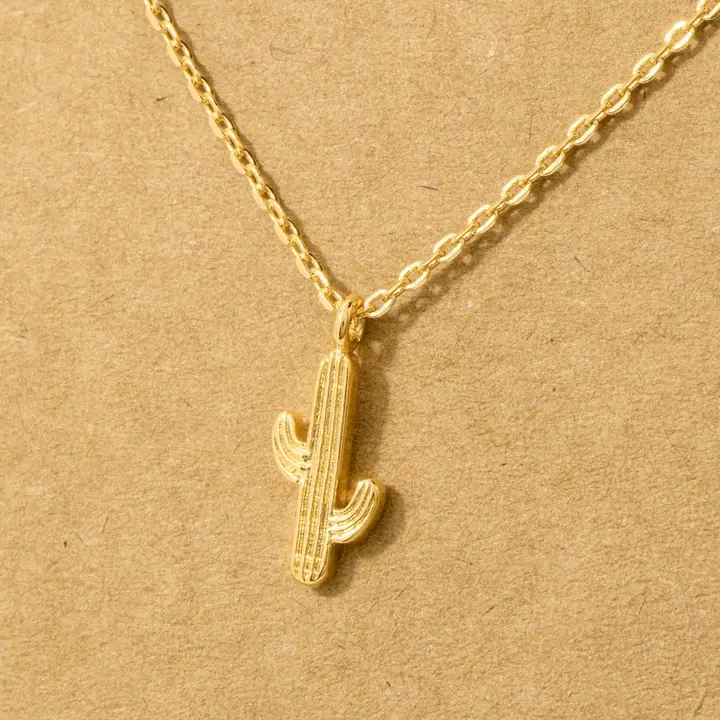 Dainty Cactus Pendant Necklace - Image 2