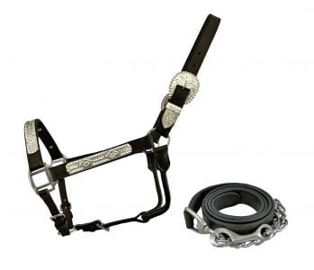 Dark Leather Show Halter ~ Silver Bar
