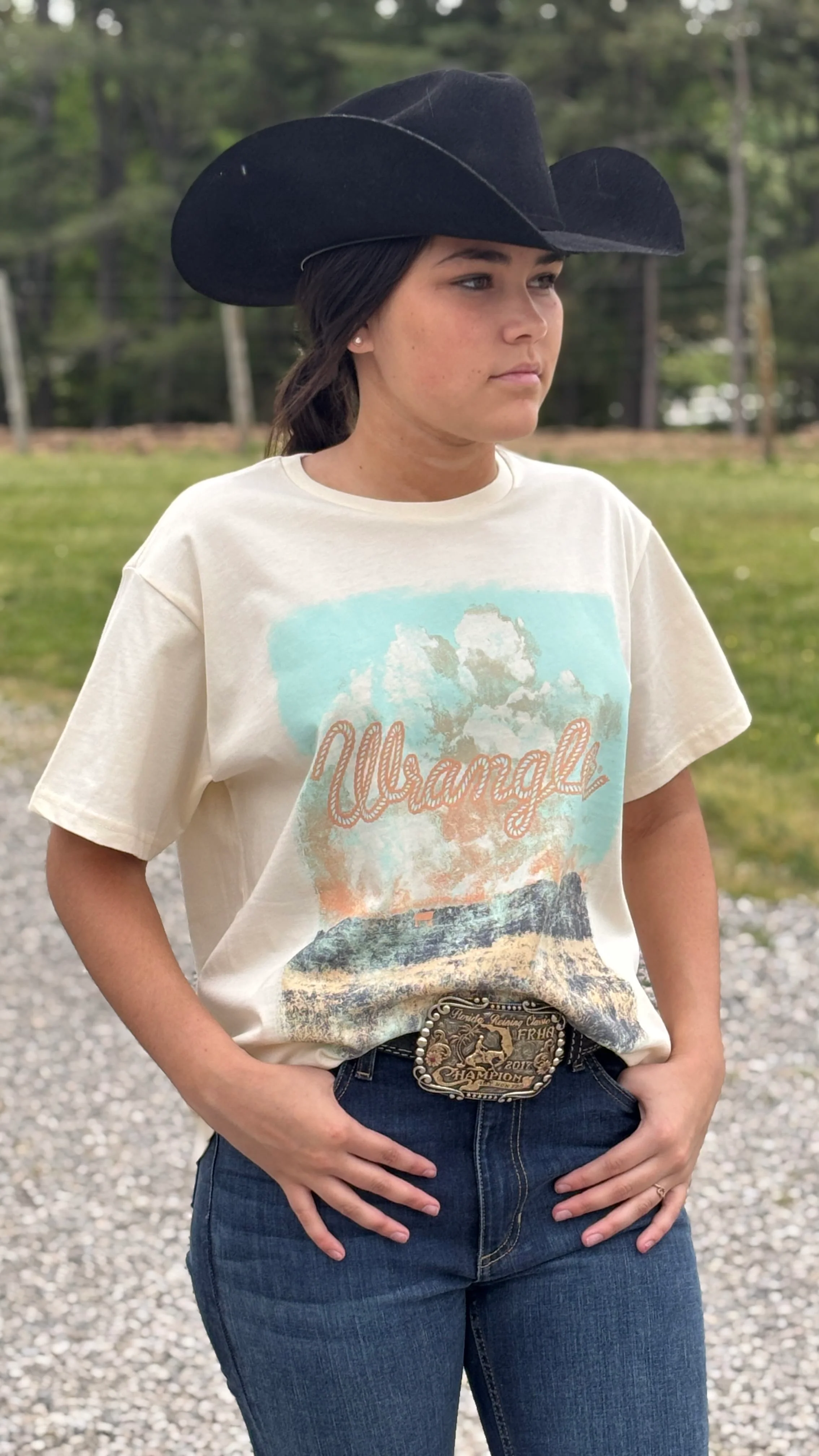 Distressed Landscape Girlfriend Tee by Wrangler