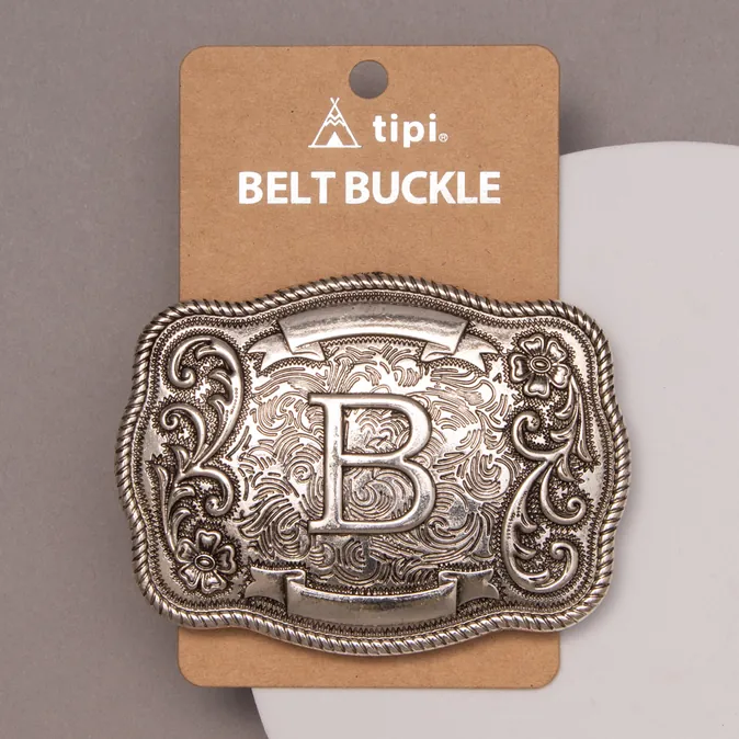 Engraved Scroll Initial Letter Belt Buckle ~ B