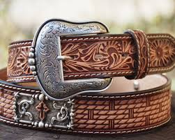 Floral Basket Print Belt W/Cross