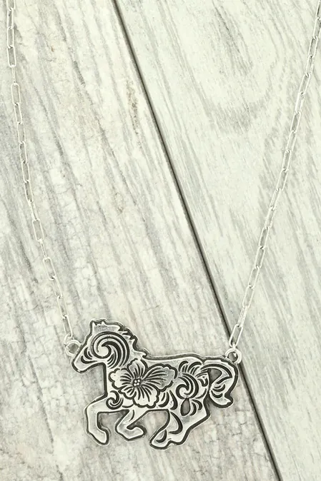 Floral Galloping Filigree Horse Pendant Necklace - Image 2