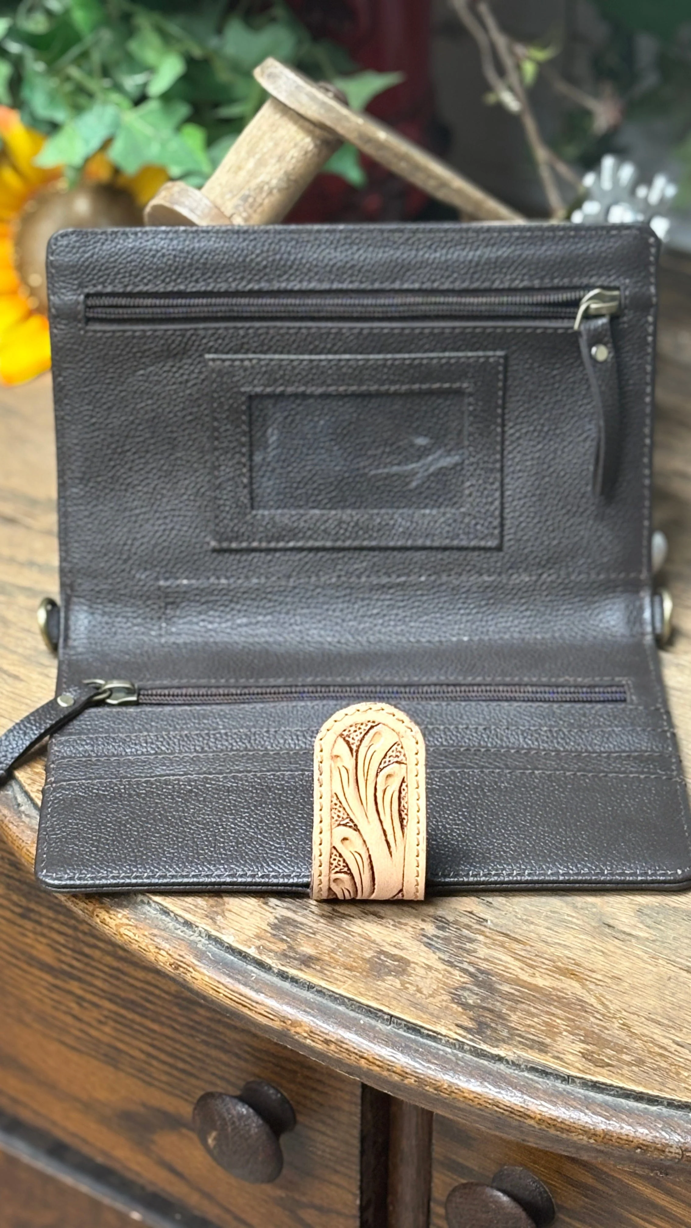 Floral Tooled Leather Cross Body ~ Cactus - Image 3