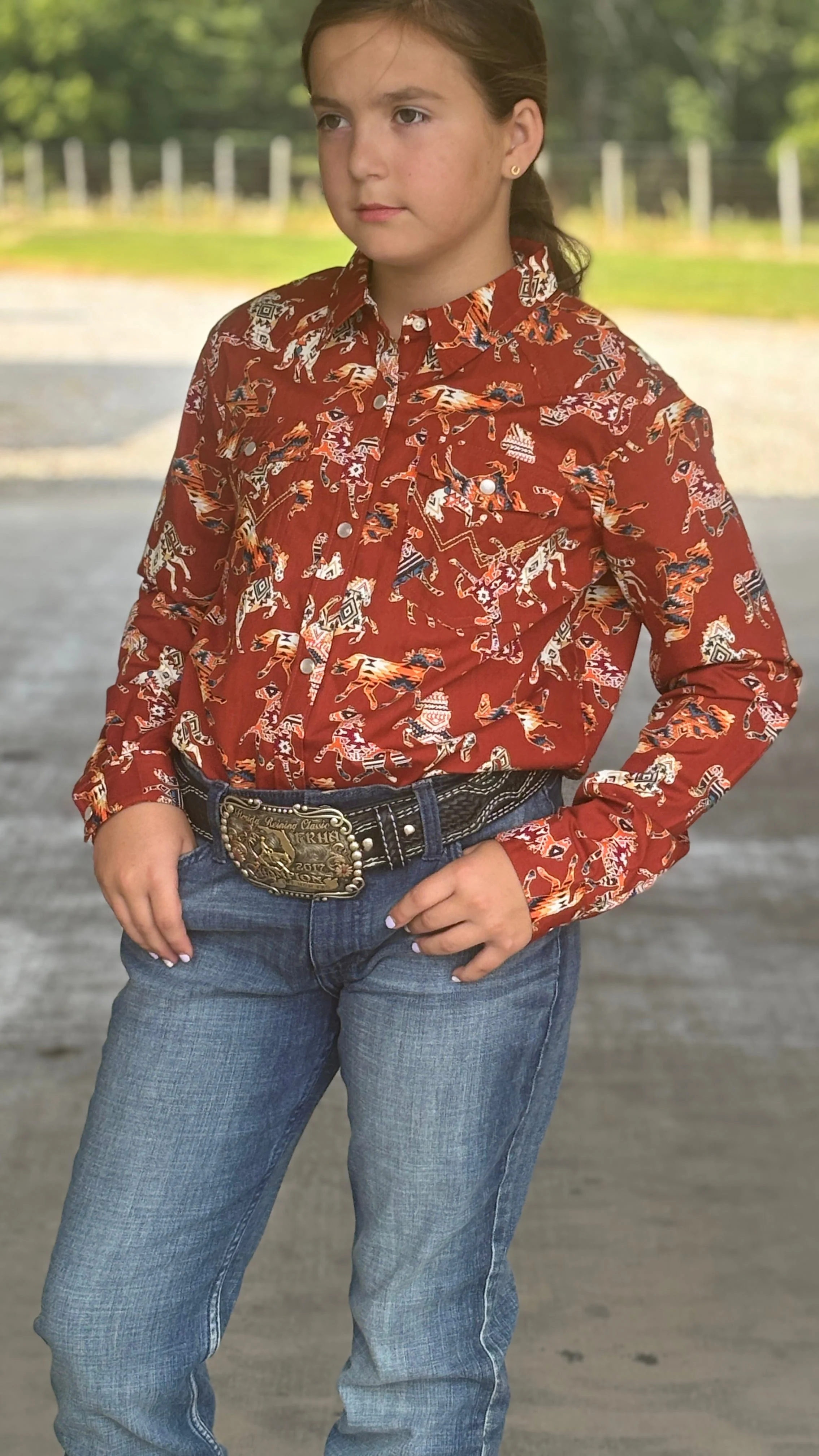 Girls Wrangler Horse Print Shirt