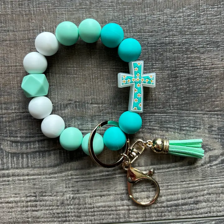 He Is Risen Floral Cross Wristlet Keychain