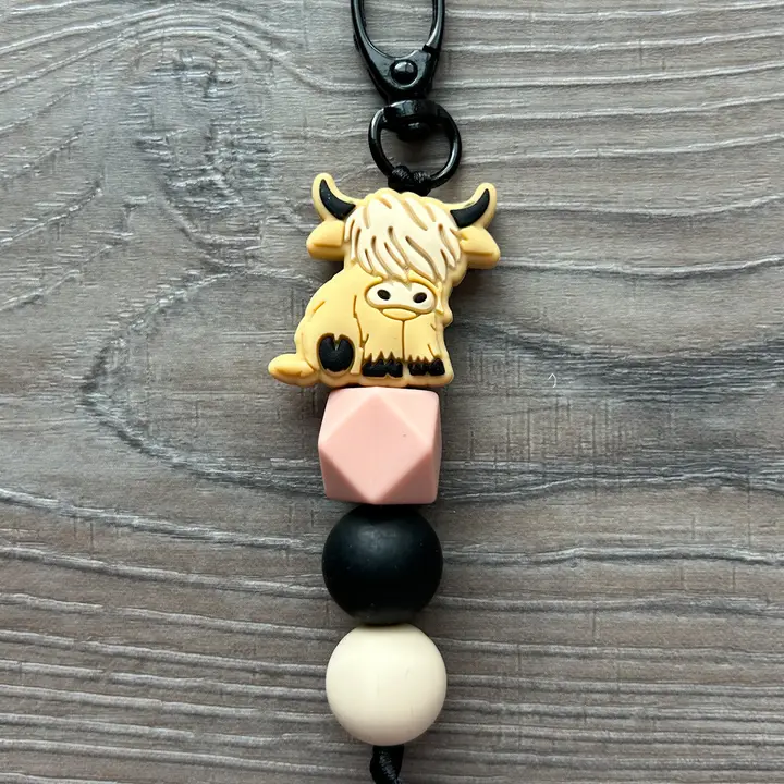 Highland Cow Silicone Beaded Keychain