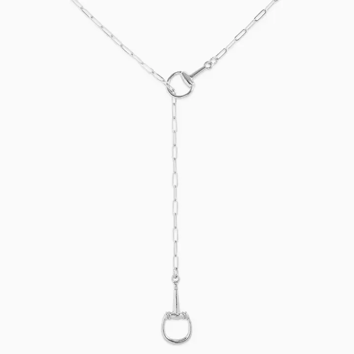 Horsebit Y-Drop Lariat Necklace ~ Rhodium