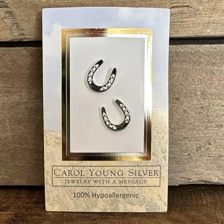 Horseshoe W/Aqua Crystals Earrings