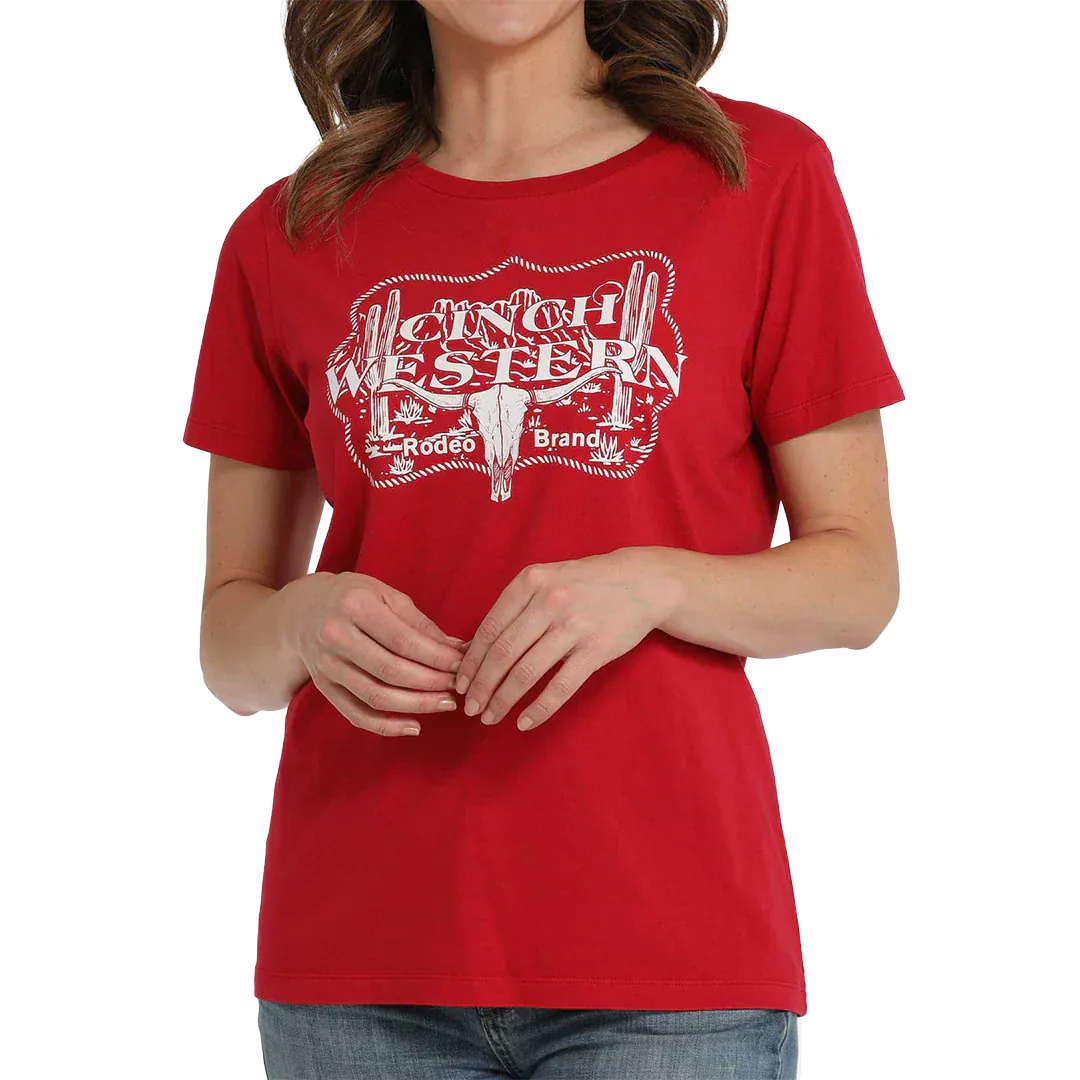 Ladies Cinch Brand Print Tee ~ Red - Image 2