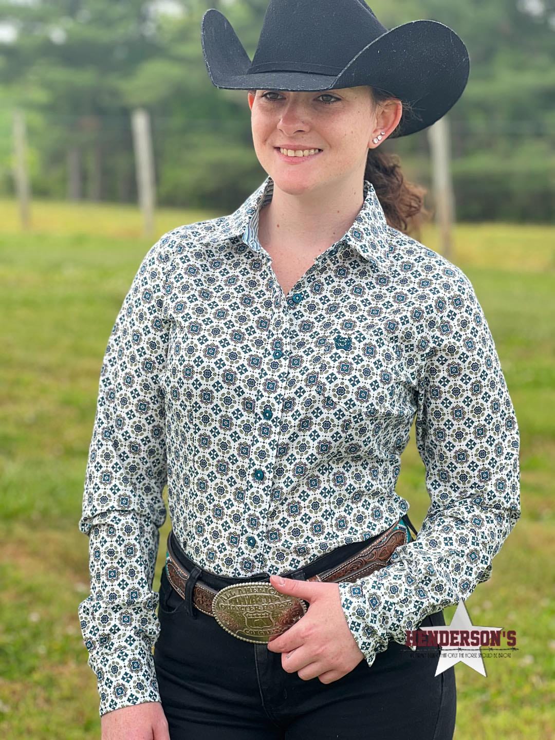 Ladies Cinch  ~ Cream Print