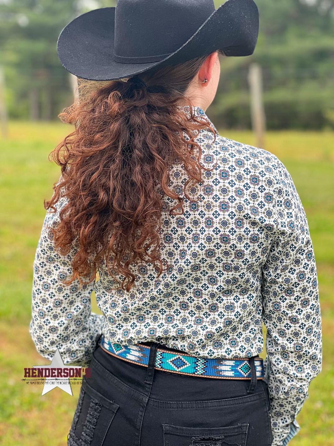 Ladies Cinch  ~ Cream Print - Image 2