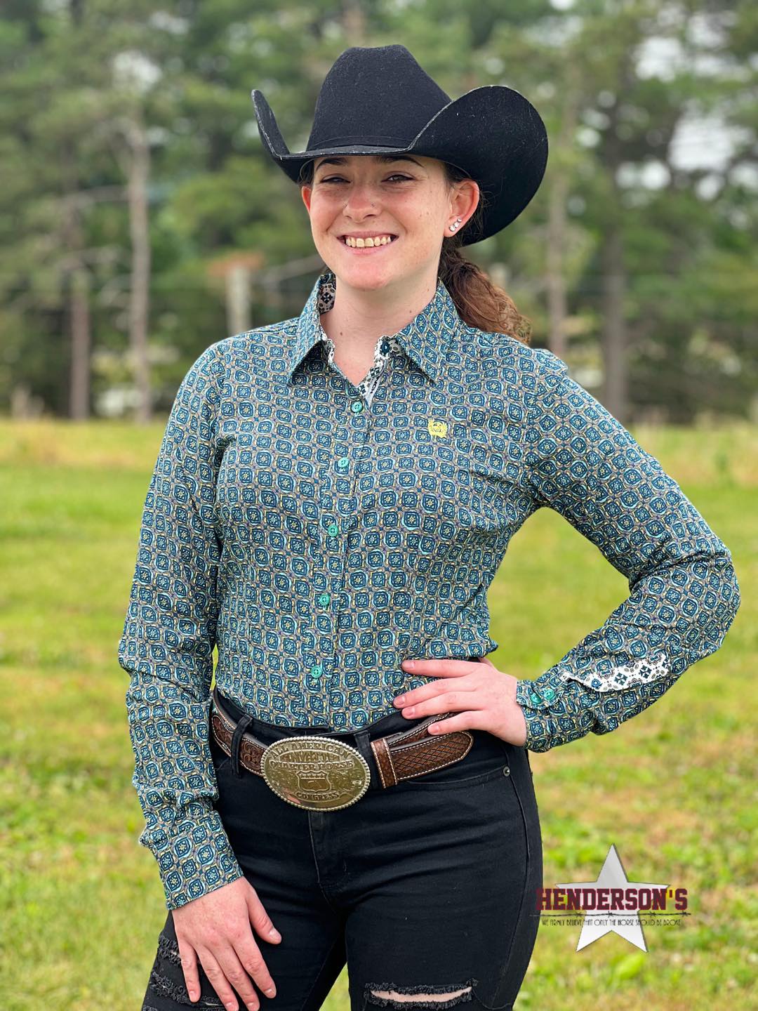 Ladies Cinch  ~ Teal Print