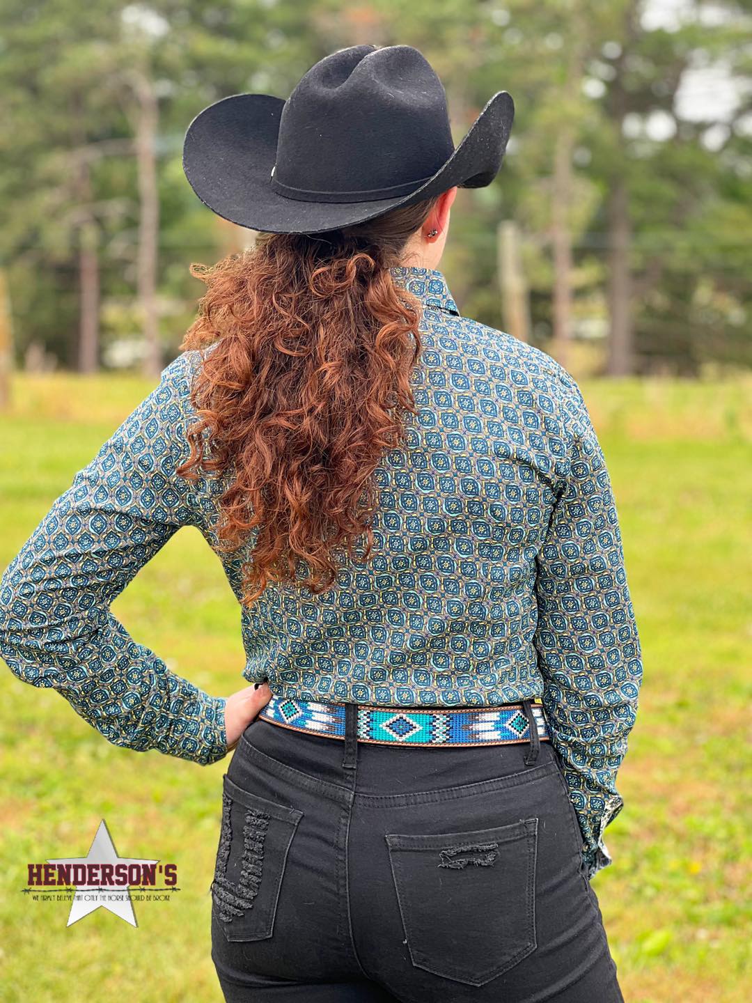 Ladies Cinch  ~ Teal Print - Image 2