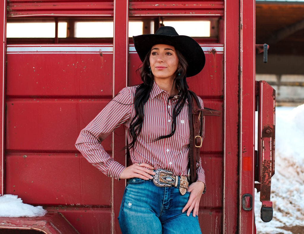 Ladies Striped Cinch ~ Red - Image 3