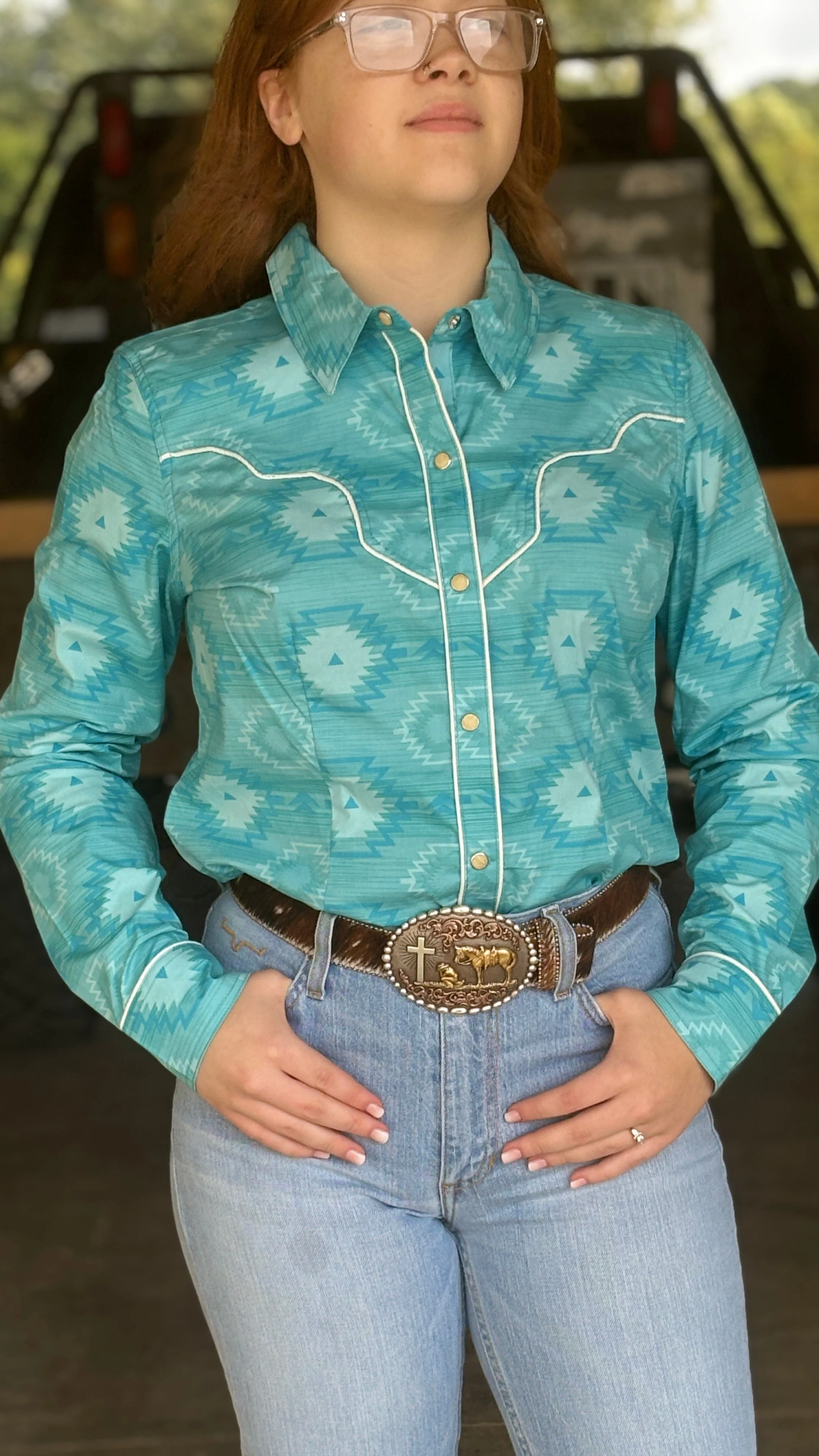 Ladies Tonal Aztec Print by Rock & Roll ~ Turquoise