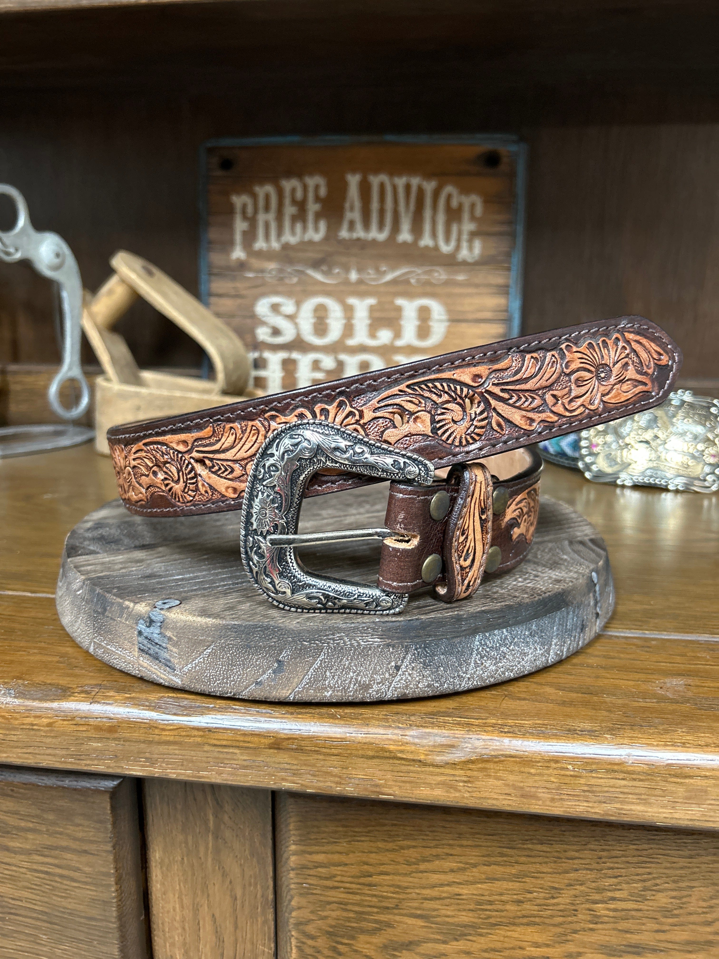 Leather Beaded Inlay Belt~Teal