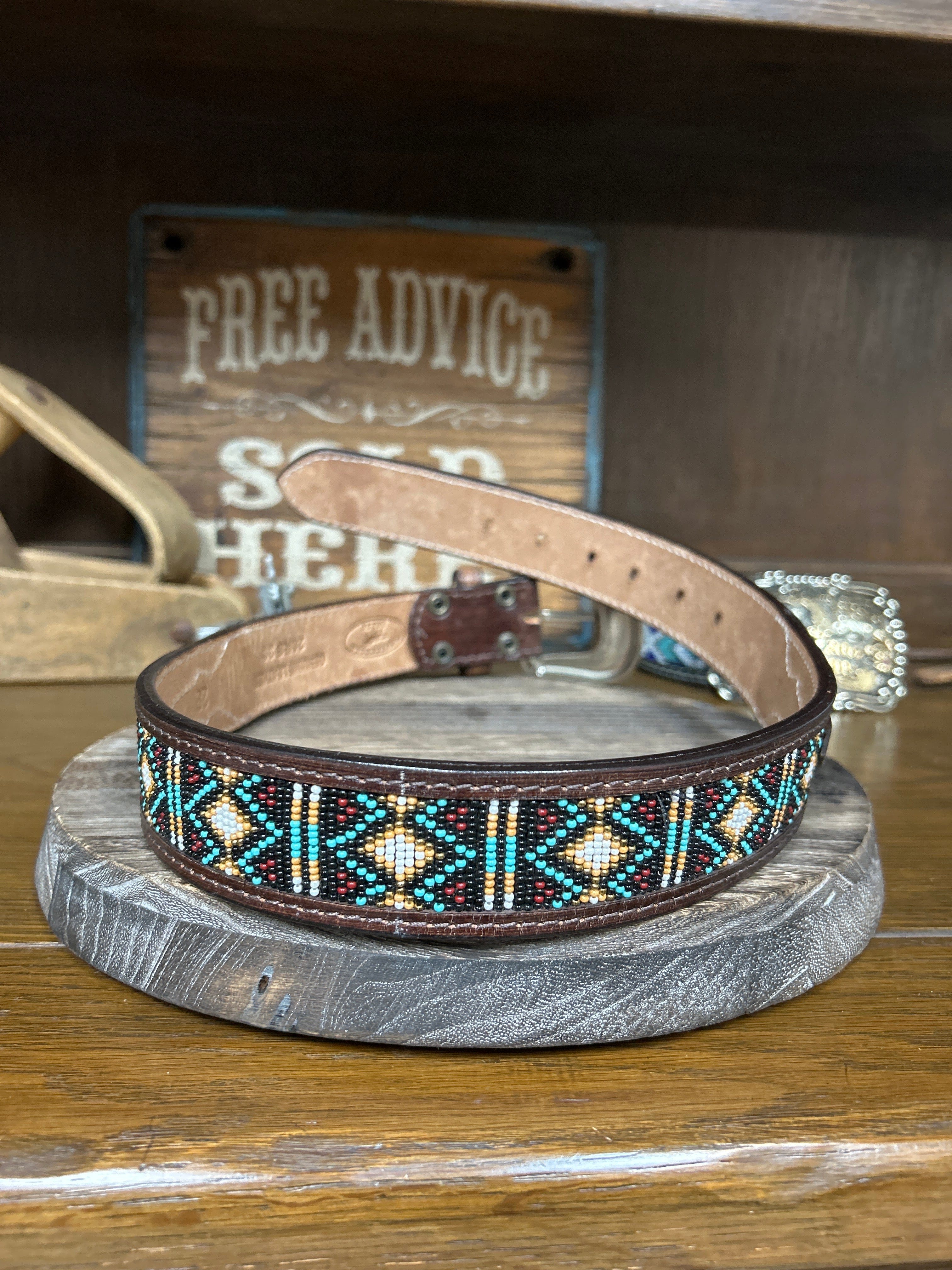 Leather Beaded Inlay Belt~Teal - Image 2