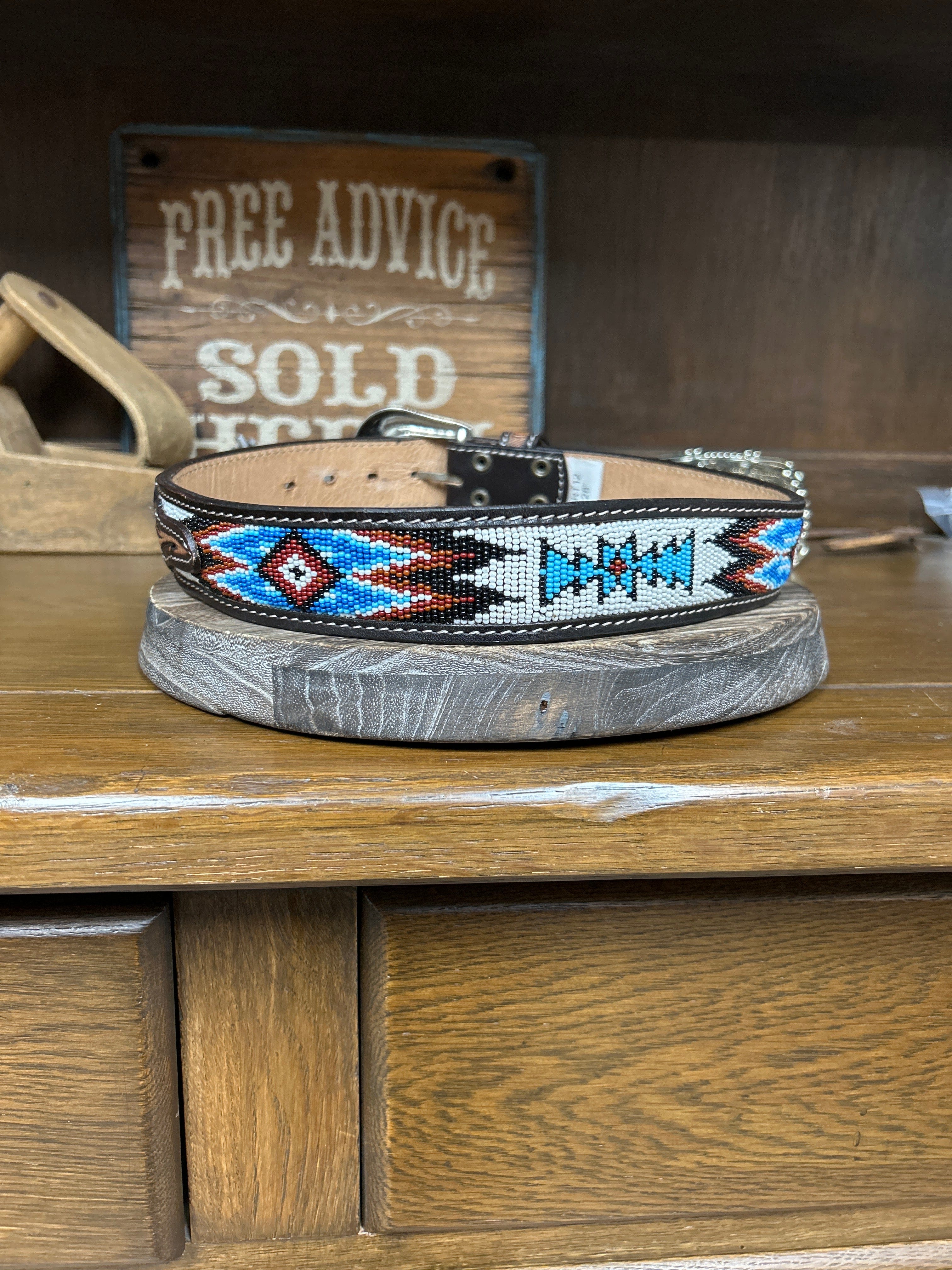 Leather Beaded Inlay Belt~White - Image 2