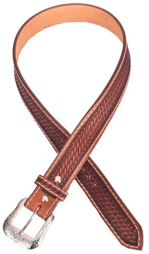 Leather Belt W/Basketweave Tooling