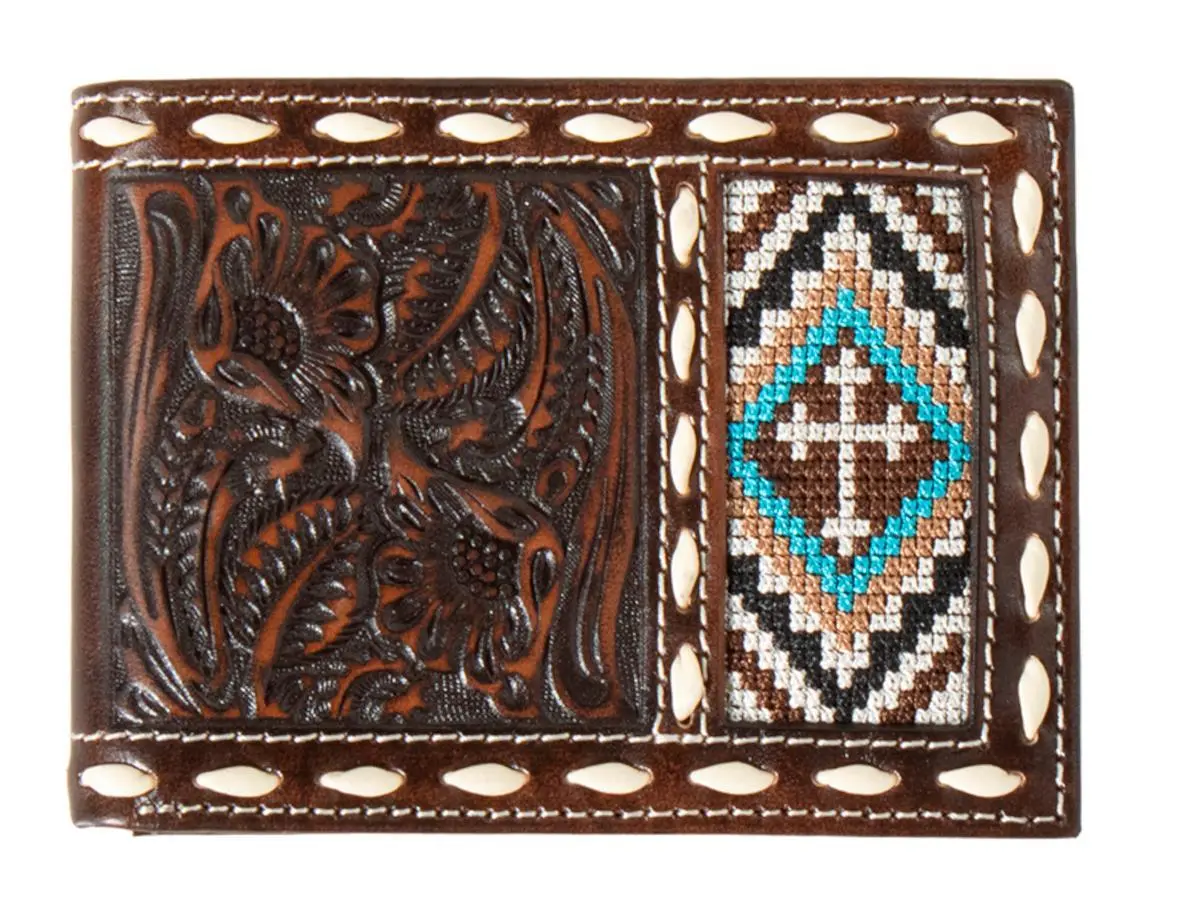 Leather Cross Embroidery Rodeo Wallet ~ Bi-Fold