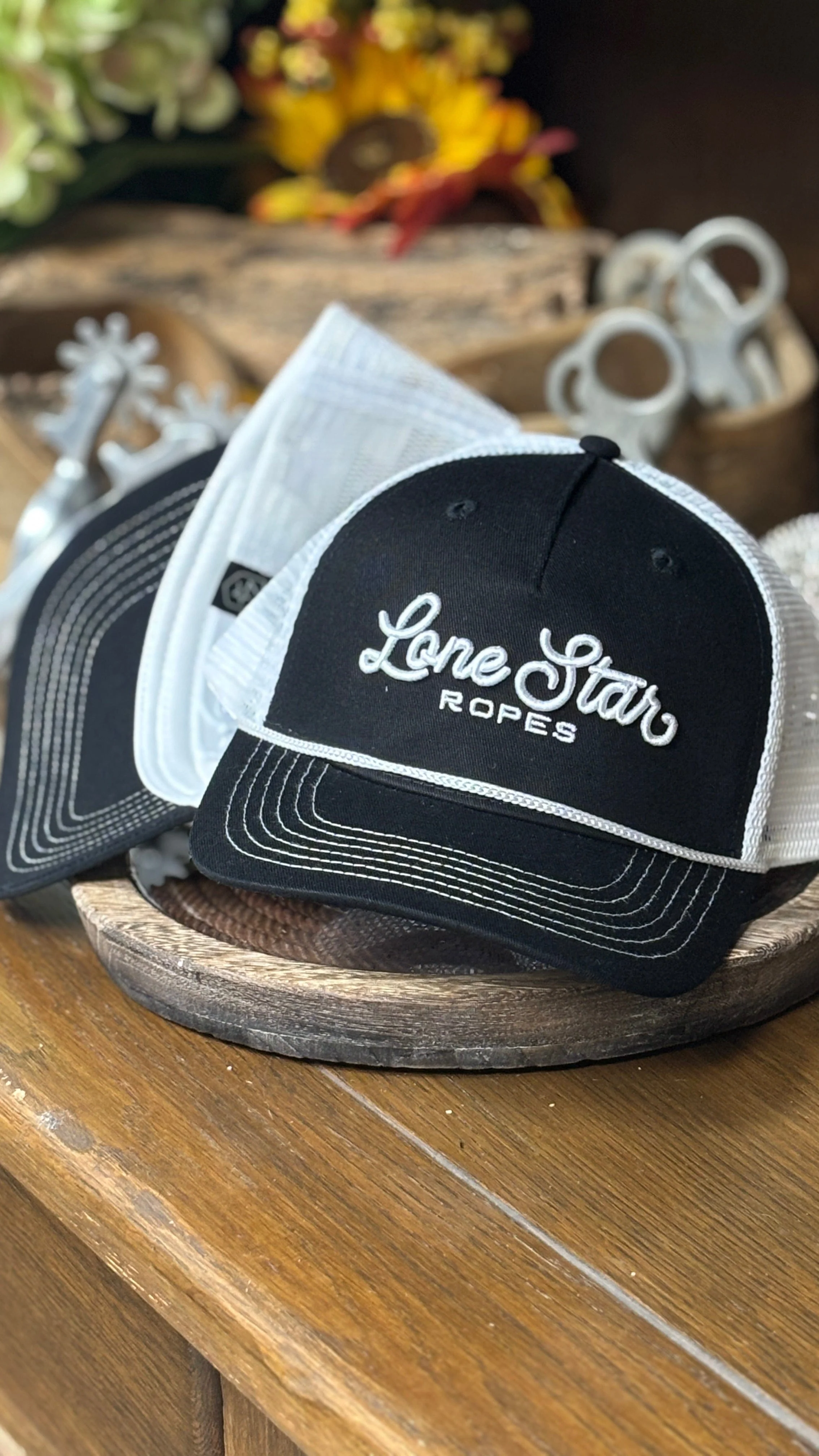 Lone Star Ropes Script Trucker Cap ~ Black/White