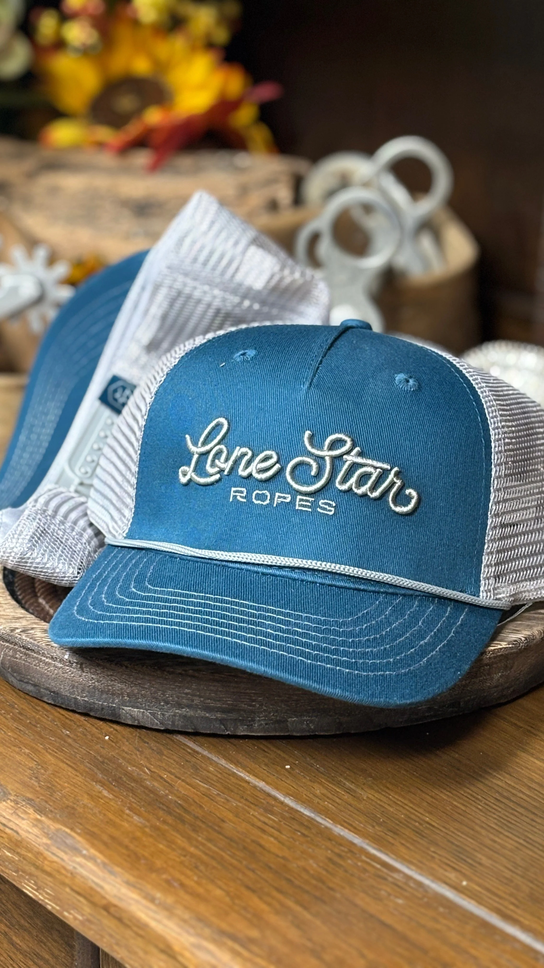 Lone Star Ropes Script Trucker Cap ~ Blue/Grey