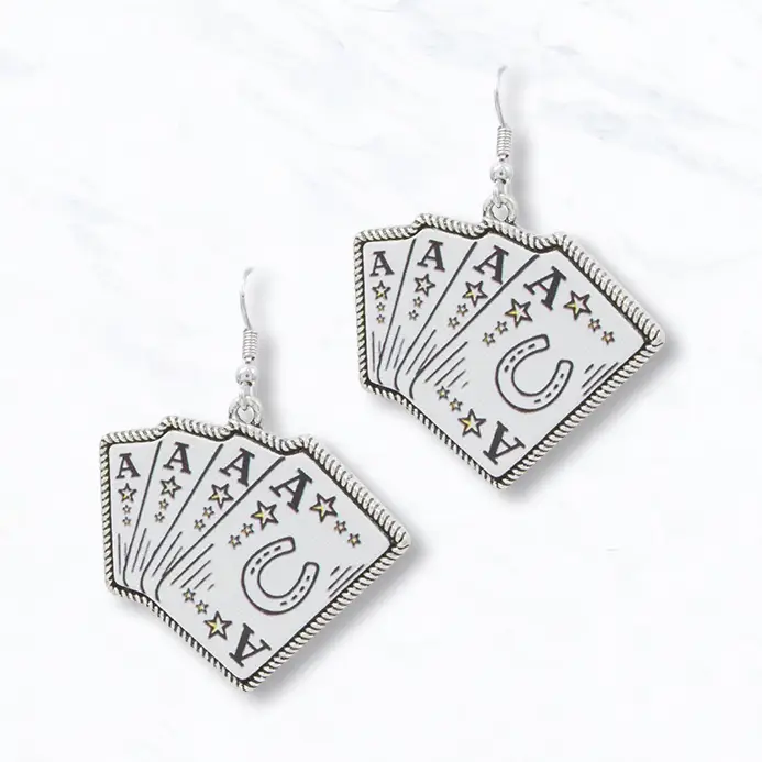 Lucky Aces Poker Card Western Earrings