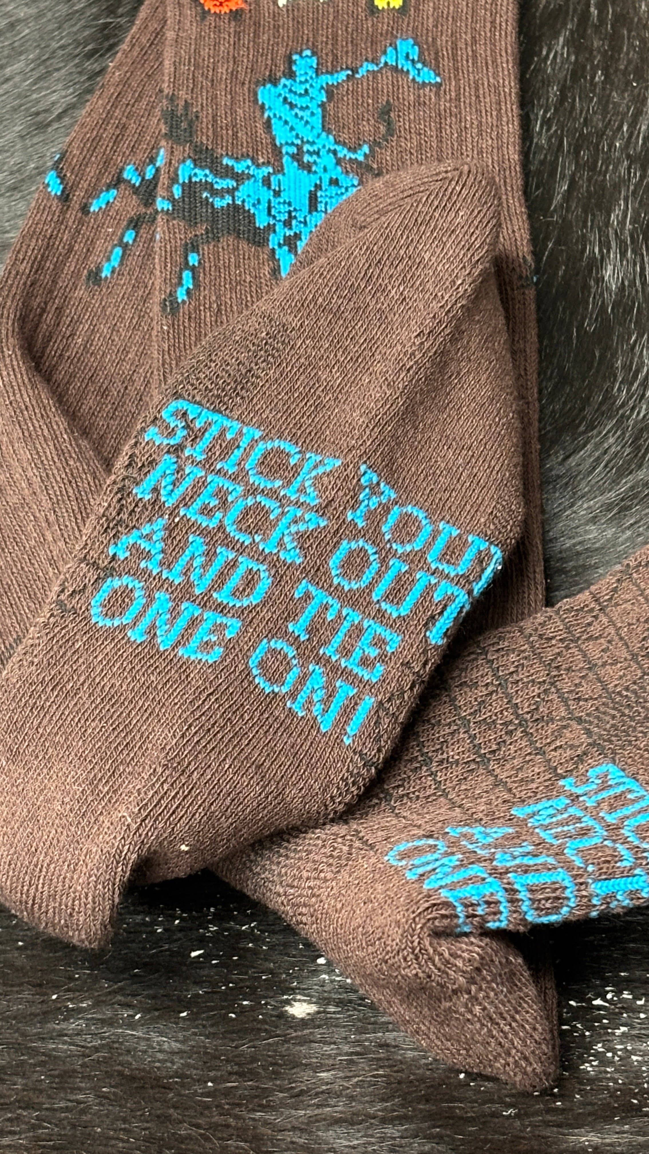 Lucky Chuck Socks ~Fringe Long Live Cowboy ~ Brown - Image 2