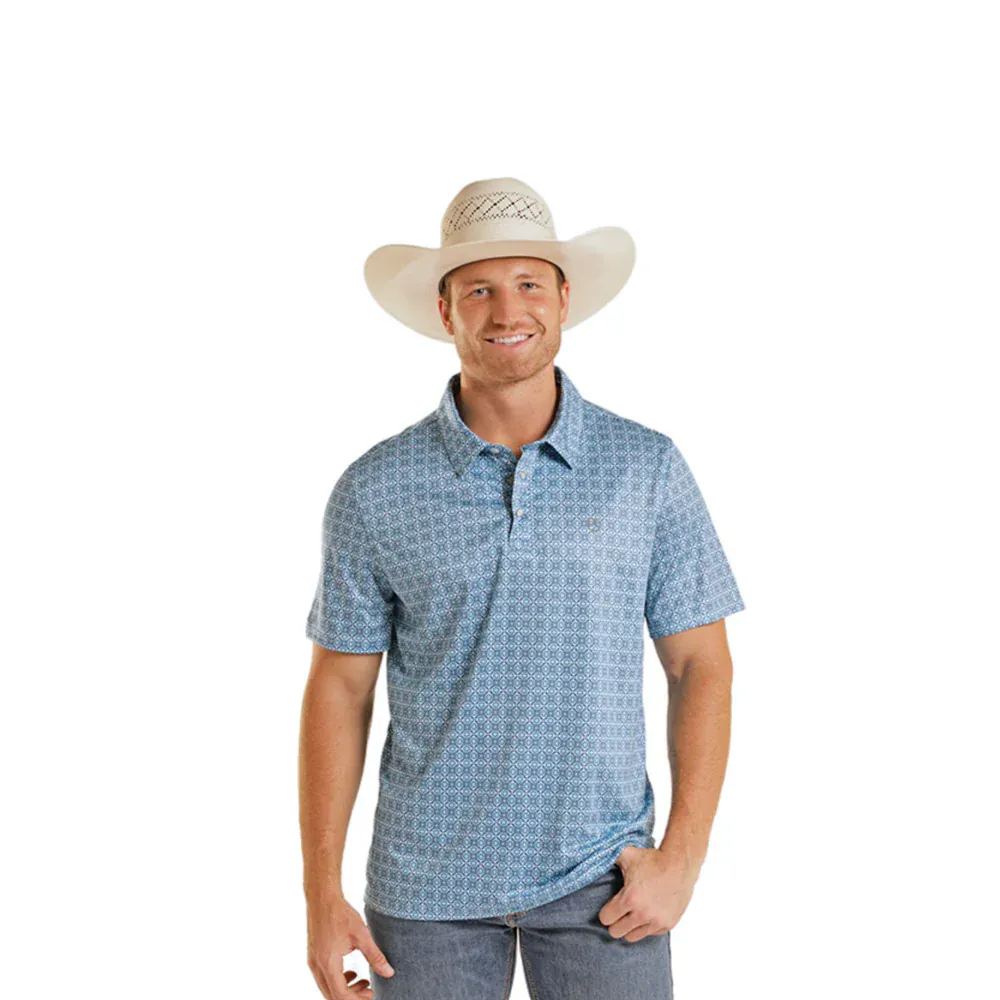 Men's Blue Geo Print Polo