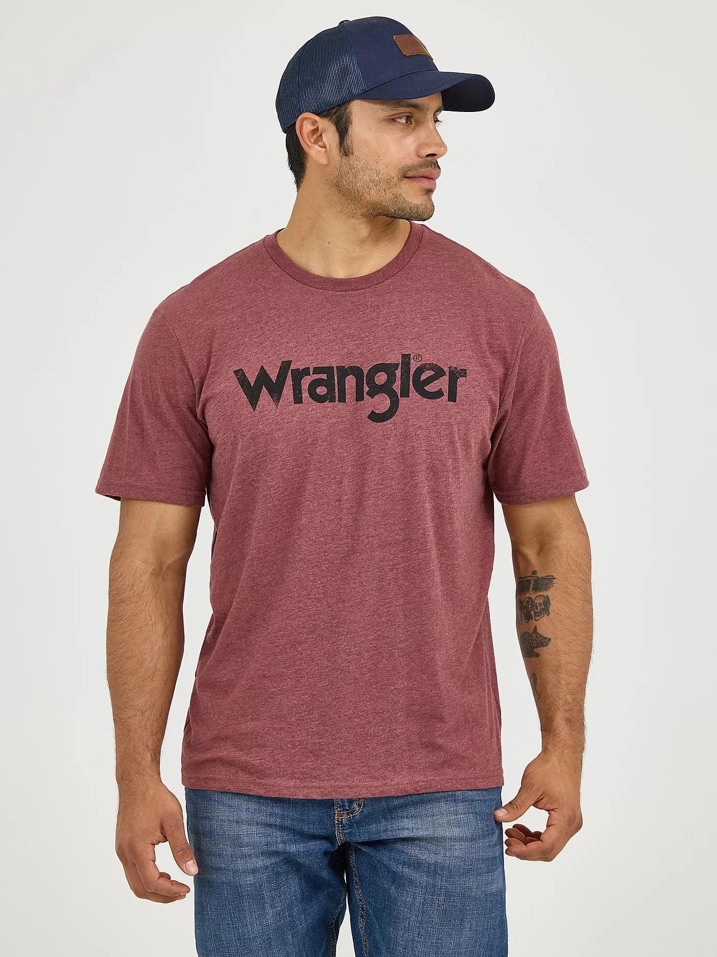 Men's Wrangler Logo Tee ~ Burgundy - Image 2