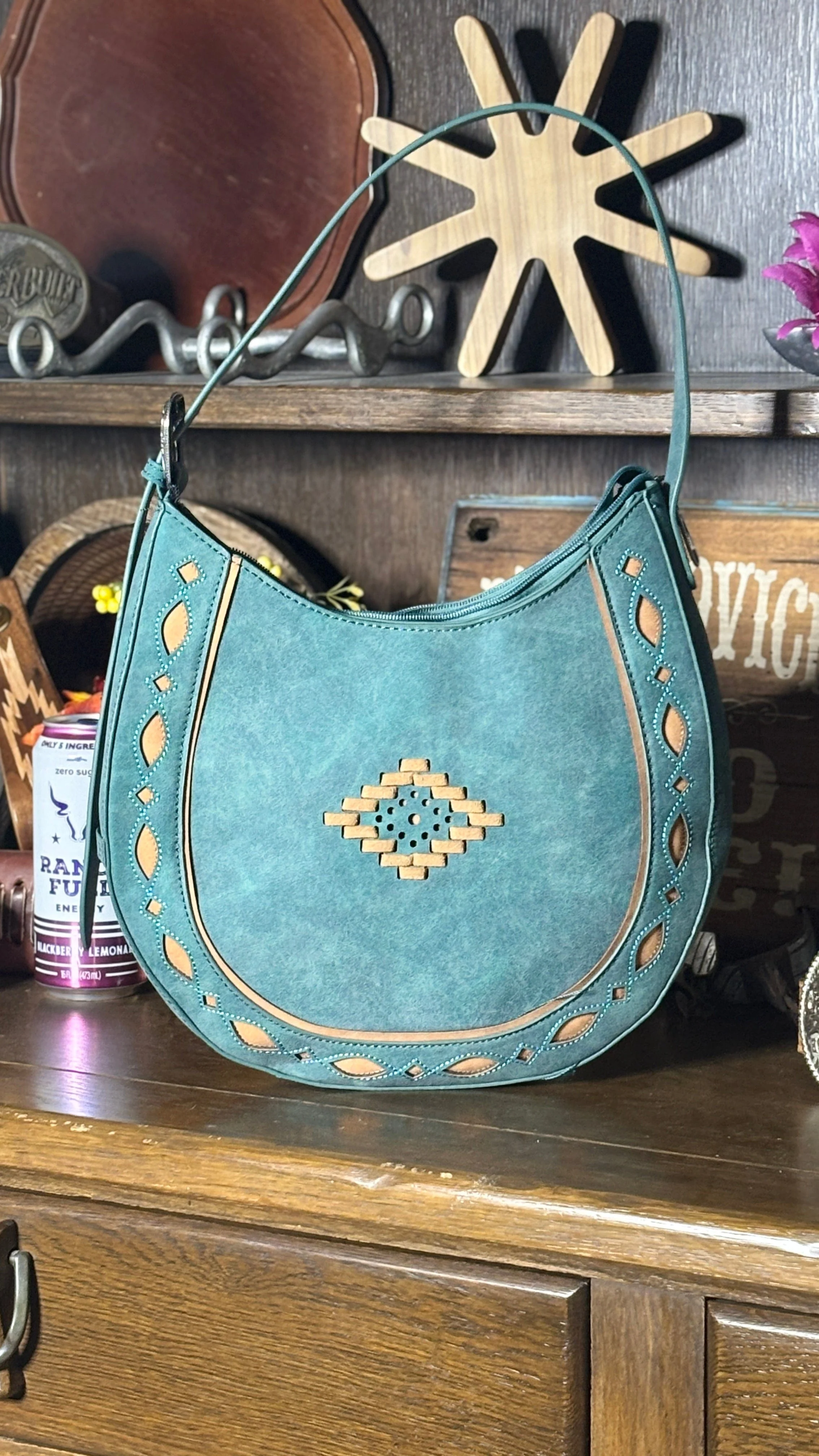 MW Aztec Cut-Out Hobo Shoulder Bag ~ Turquoise
