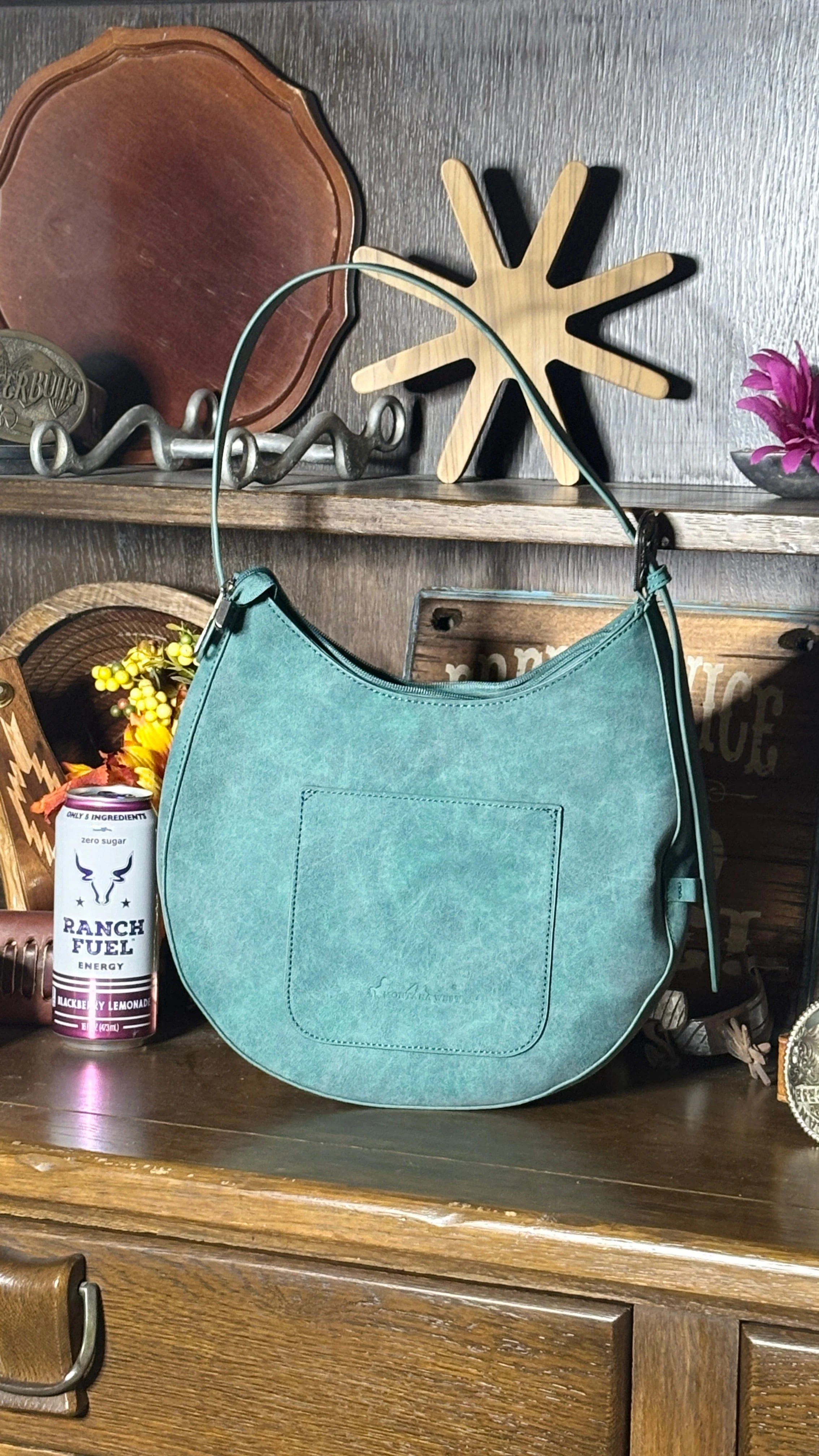 MW Aztec Cut-Out Hobo Shoulder Bag ~ Turquoise - Image 2