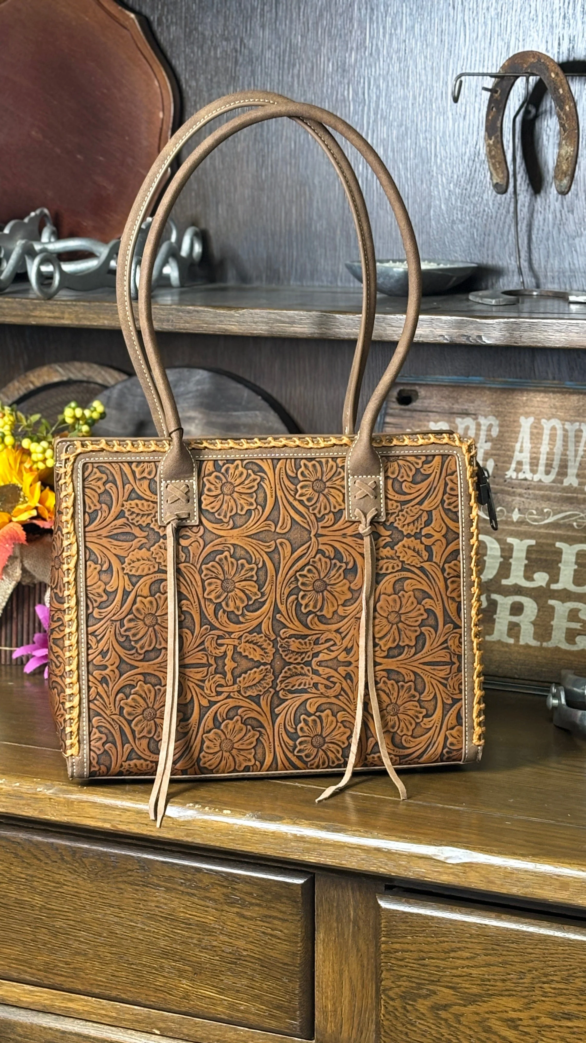 MW Tooled Concealed Carry Tote ~ Brown