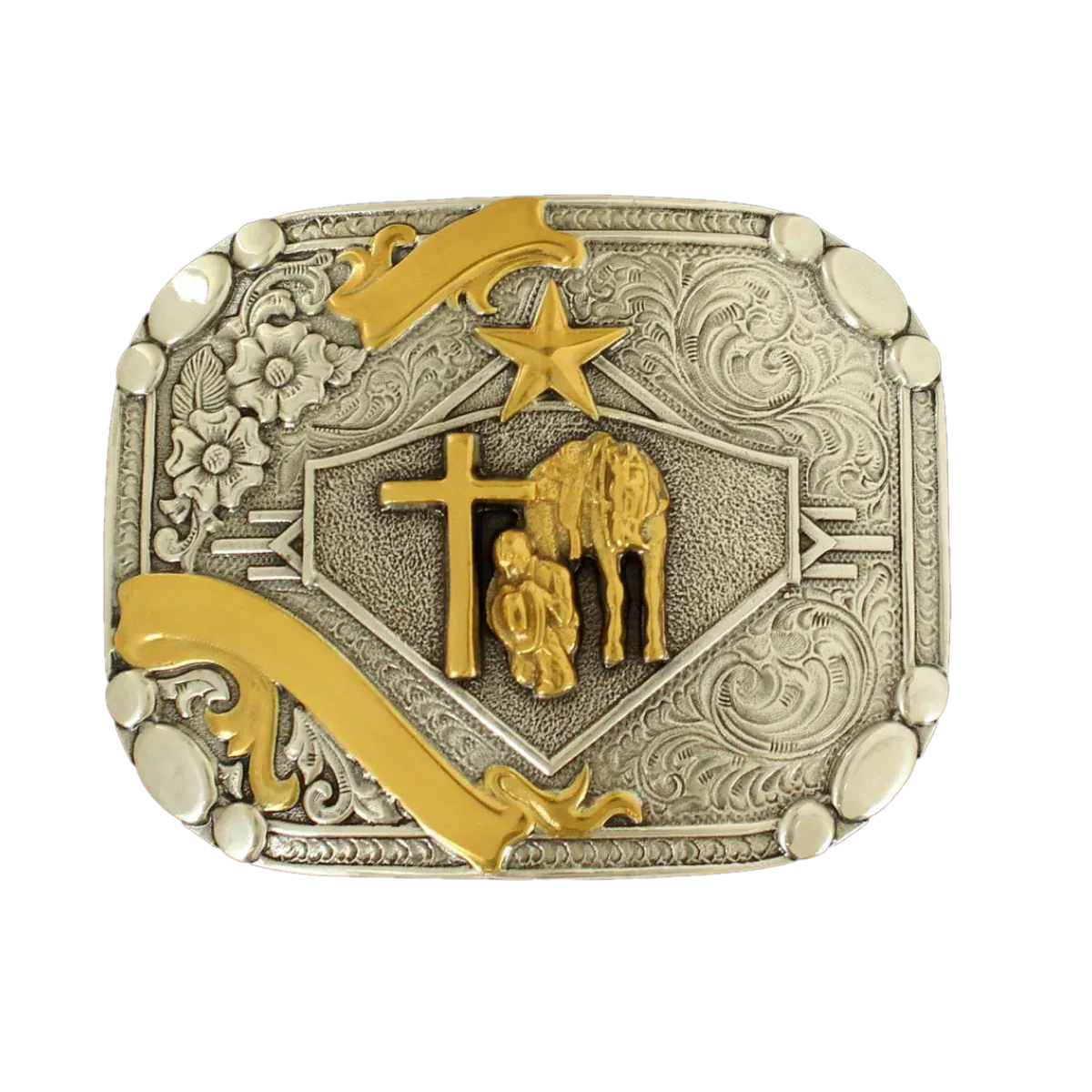 Praying Cowboy Ribbon Belt Buckle