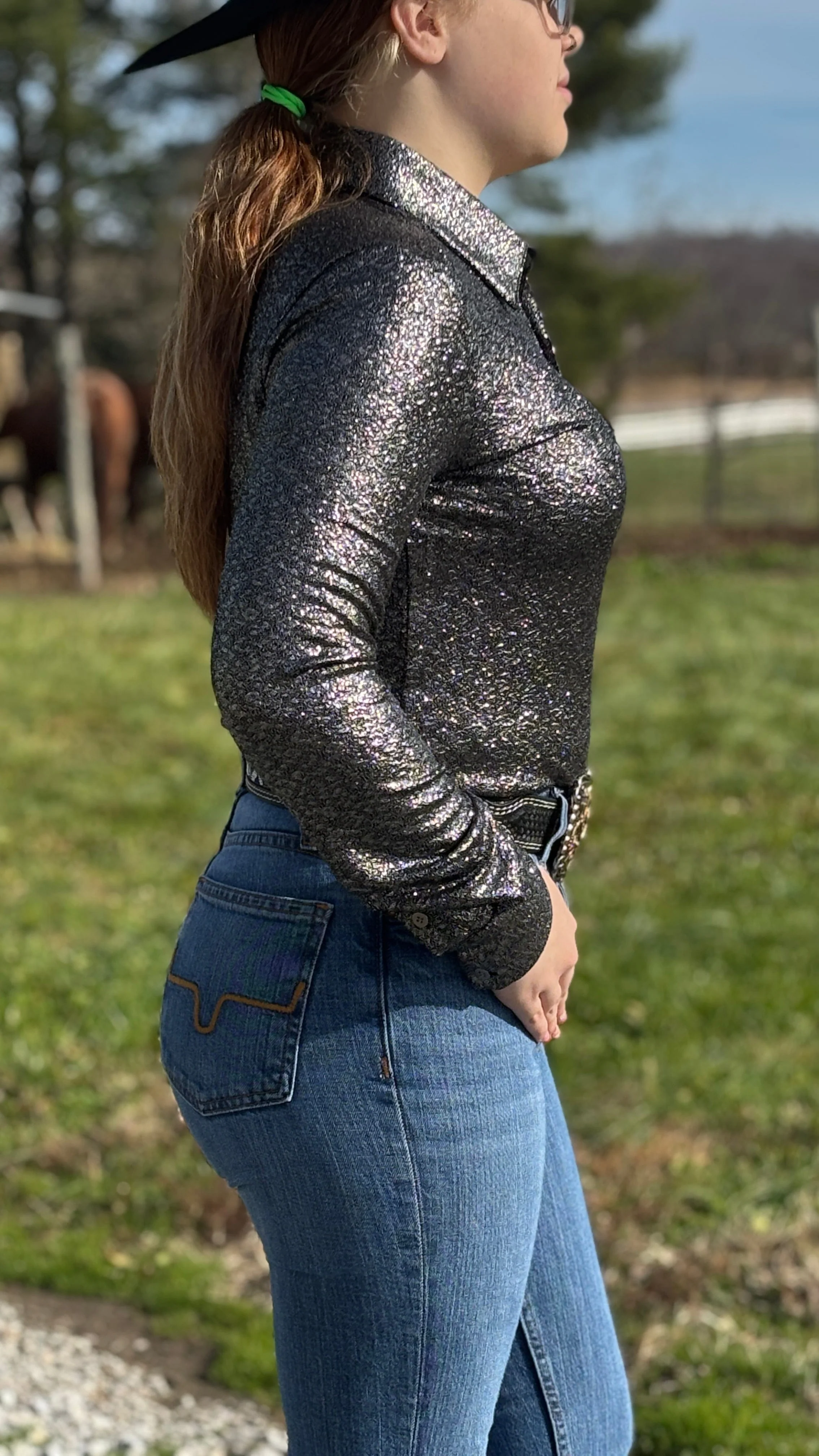 Pullover Button Up by Cowgirl Tuff ~ Chrome Shimmer - Image 3