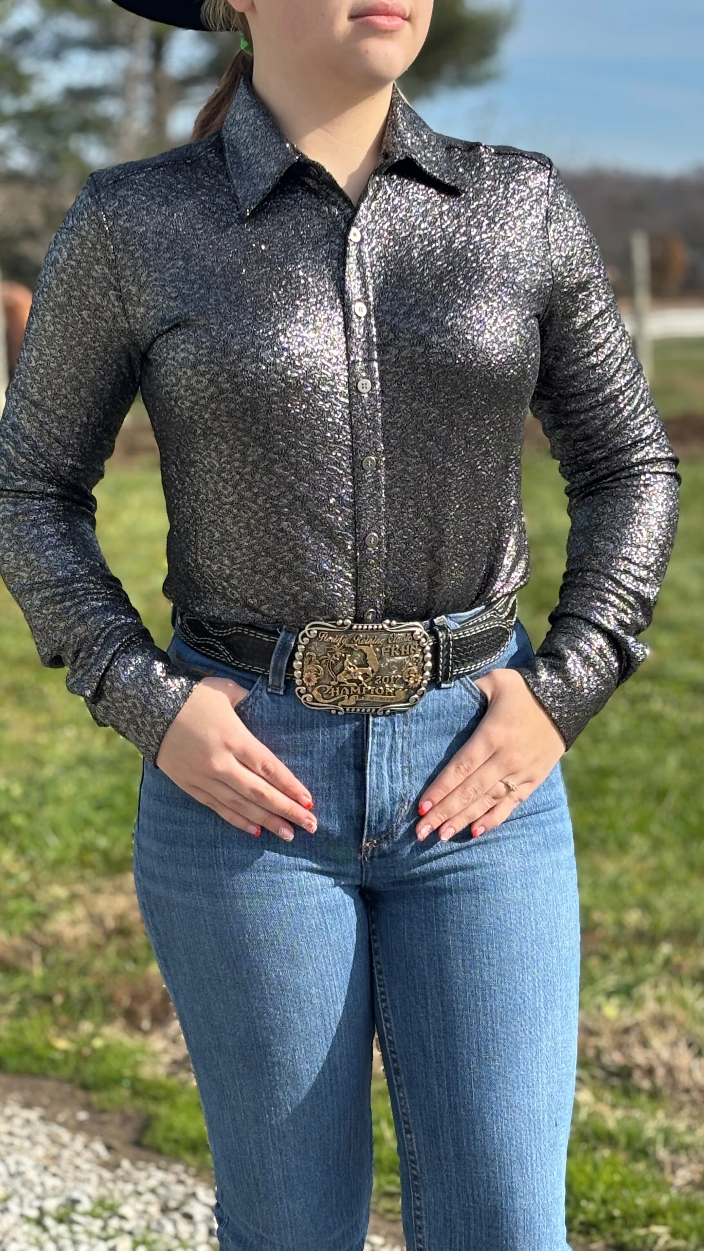 Pullover Button Up by Cowgirl Tuff ~ Chrome Shimmer - Image 5