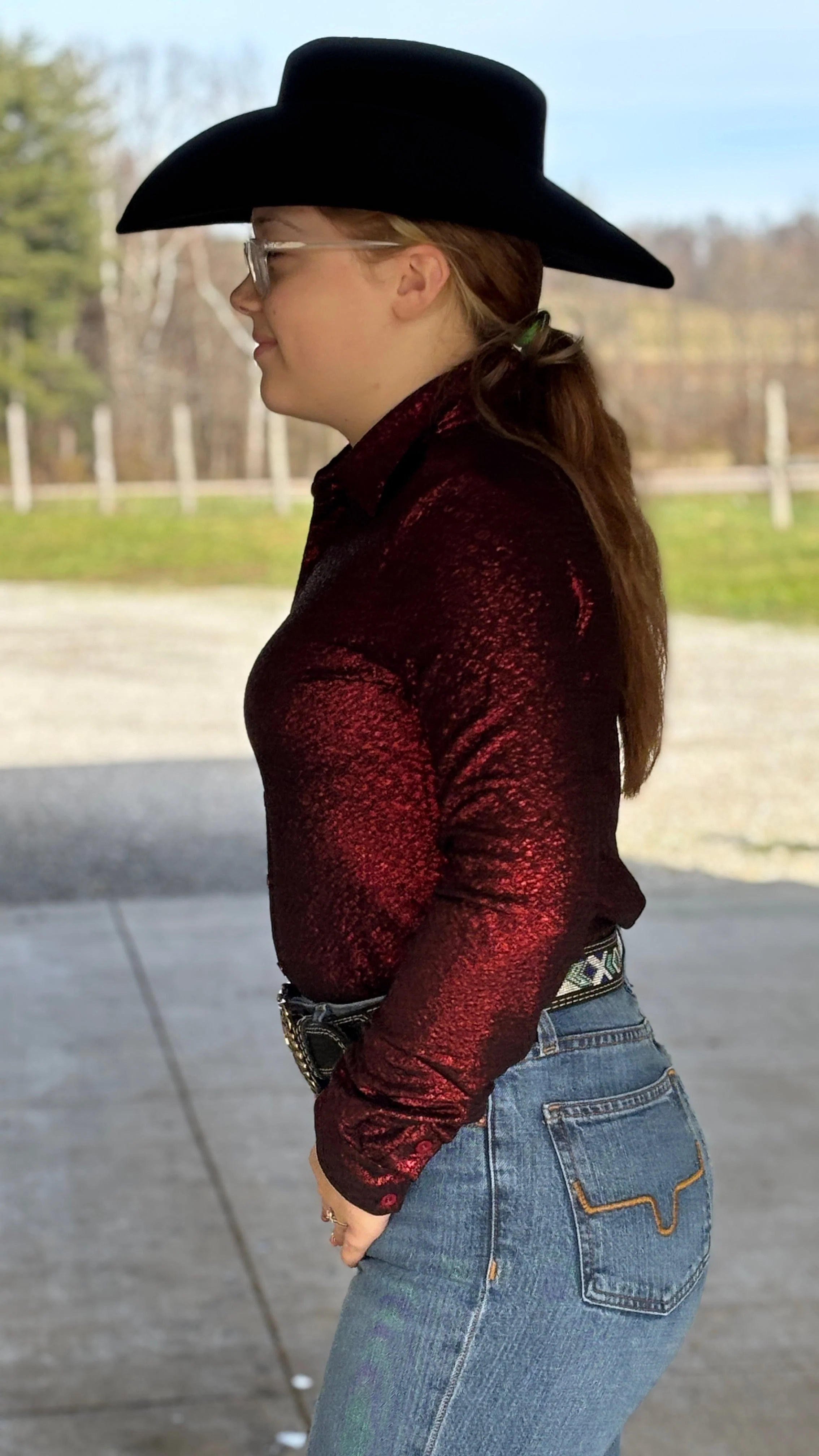 Pullover Button Up by Cowgirl Tuff ~ Red Shimmer - Image 3