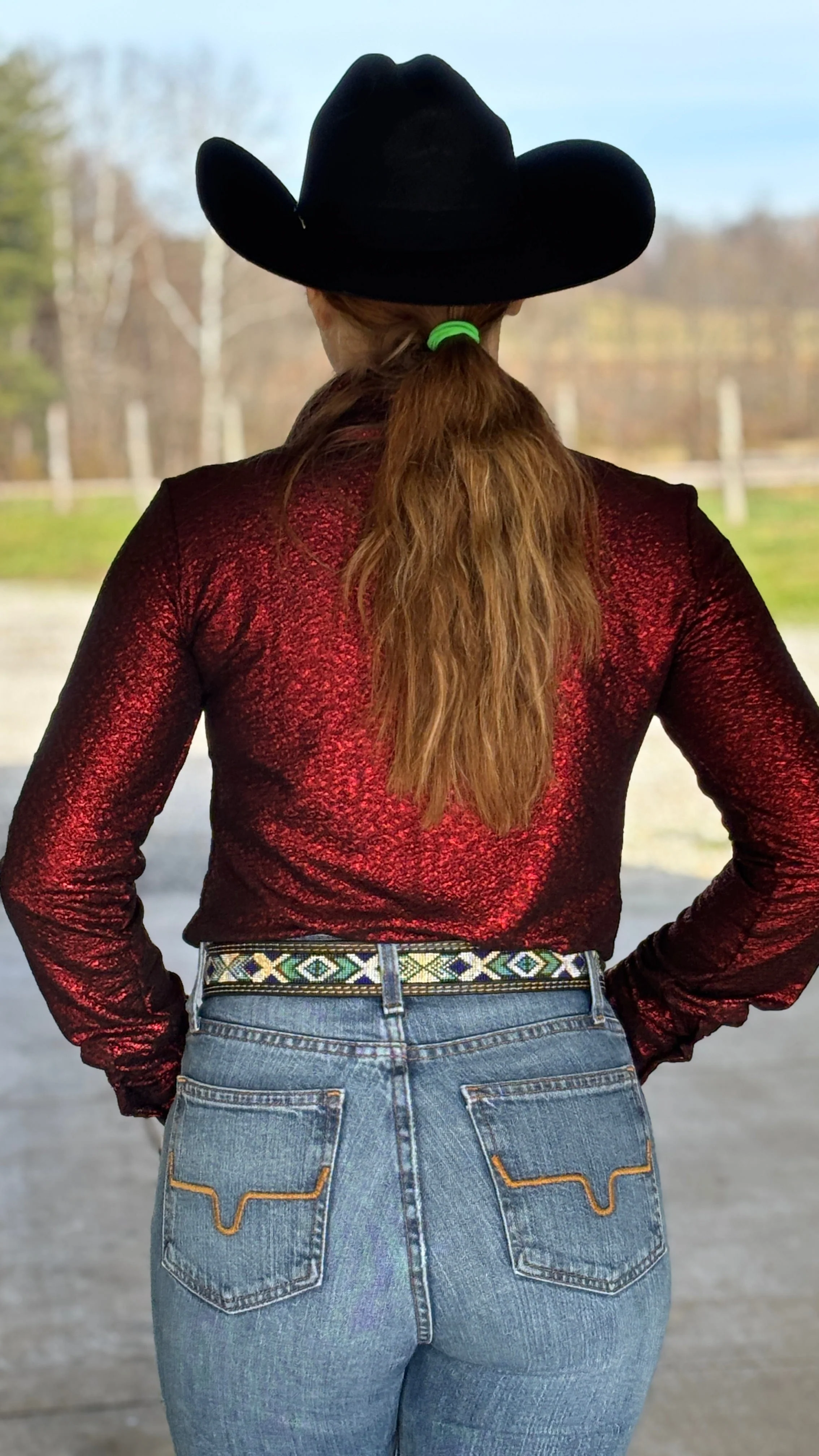 Pullover Button Up by Cowgirl Tuff ~ Red Shimmer - Image 4